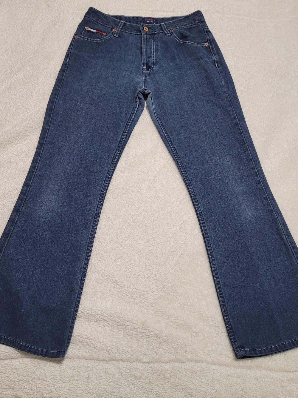 Tommy Hilfiger Vintage Y2K Dark Blue Flared Wide-Leg Jeans LOGO Size 29